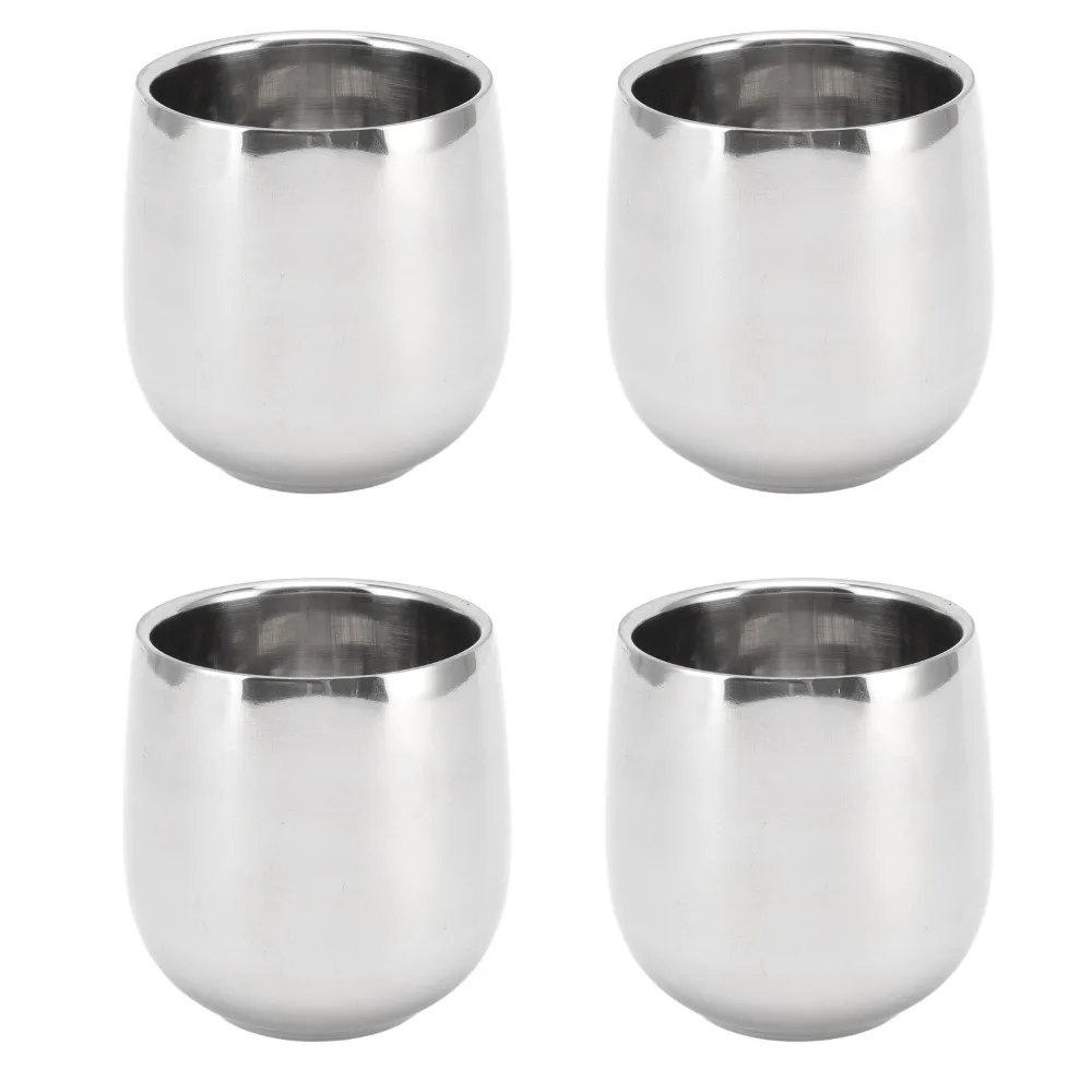 4Pcs Rustless Steel Water Cup Round Cup Body Solid Cup Wall Metal Mug Smooth Polished Light Weight Drink Cup Kitchen Countertop
