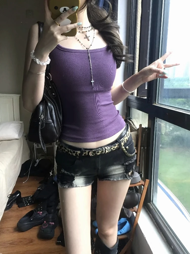 Genayooa Y2k Japanische Tanktops für Damen, schlanke ärmellose Oberteile, amerikanische Retro-Camis-Oberteile, Streetwear-Tanktops, Ästhetische Westen-Oberteile im Stil der 2000er Jahre – Detail 7