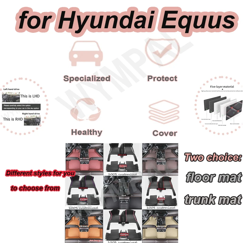 

LUXURY Custom 3D Full Coverage Car Floor Mats for Hyundai Equus 5 Seat 2010-2017 Year Interior Details Auto Accessories