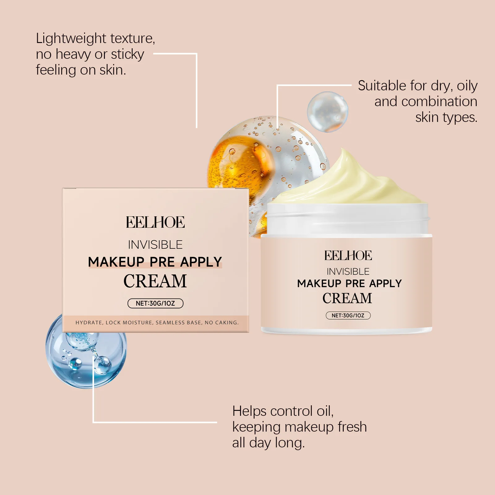 Eelhoe Pre Makeup Face Cream Light Weight Keep Brighten Pores Oil Control Lasting Nourishing Moisturizing Base Foundation Creams