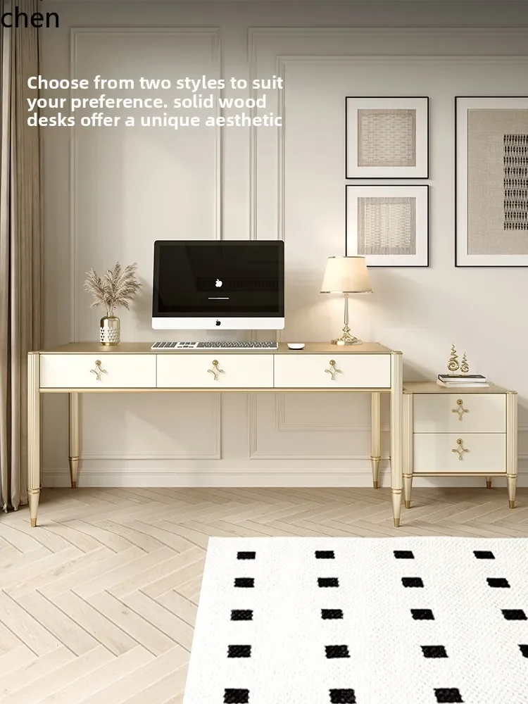 Solid Wood Desk Study Room Simple Shell Style Computer Desk with Storage Bedroom Desk
