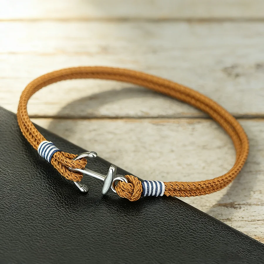 Stylish Men Anchor Bracelet Stainless Steel Selected High Quality 2mm Braided Rope That Does Not Fade Or Deform Pulseria Homme