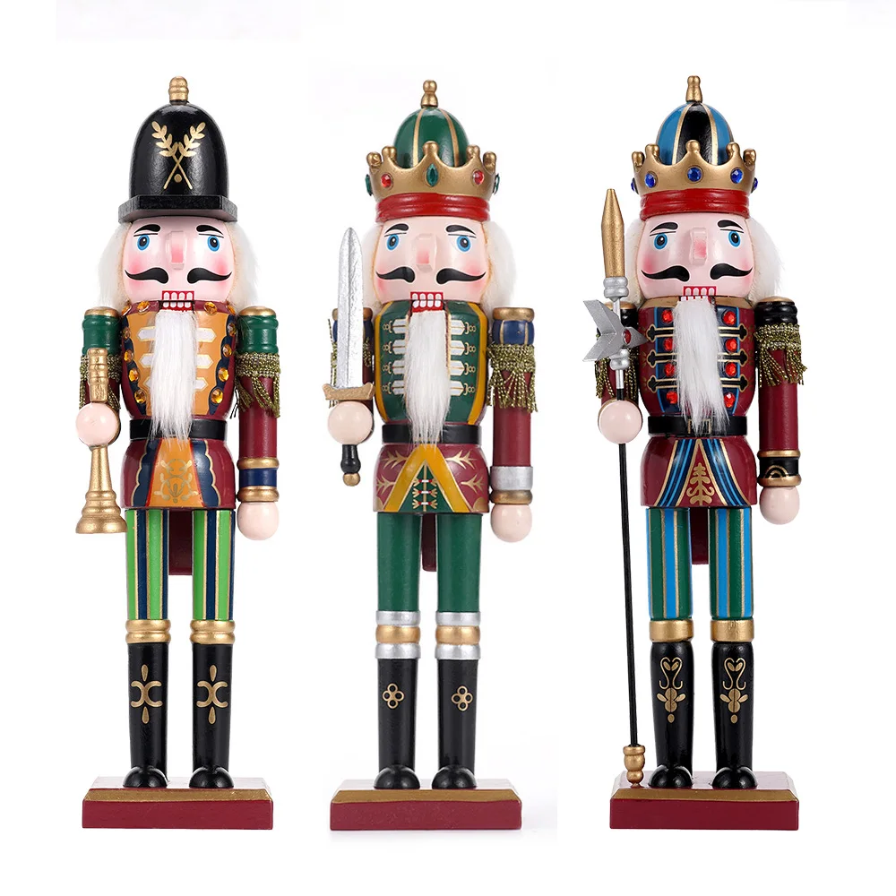 

Three Piece Christmas Nutcracker Soldier Wooden Puppet 30cm Set Home and Office Decoration Christmas and New Year Gift