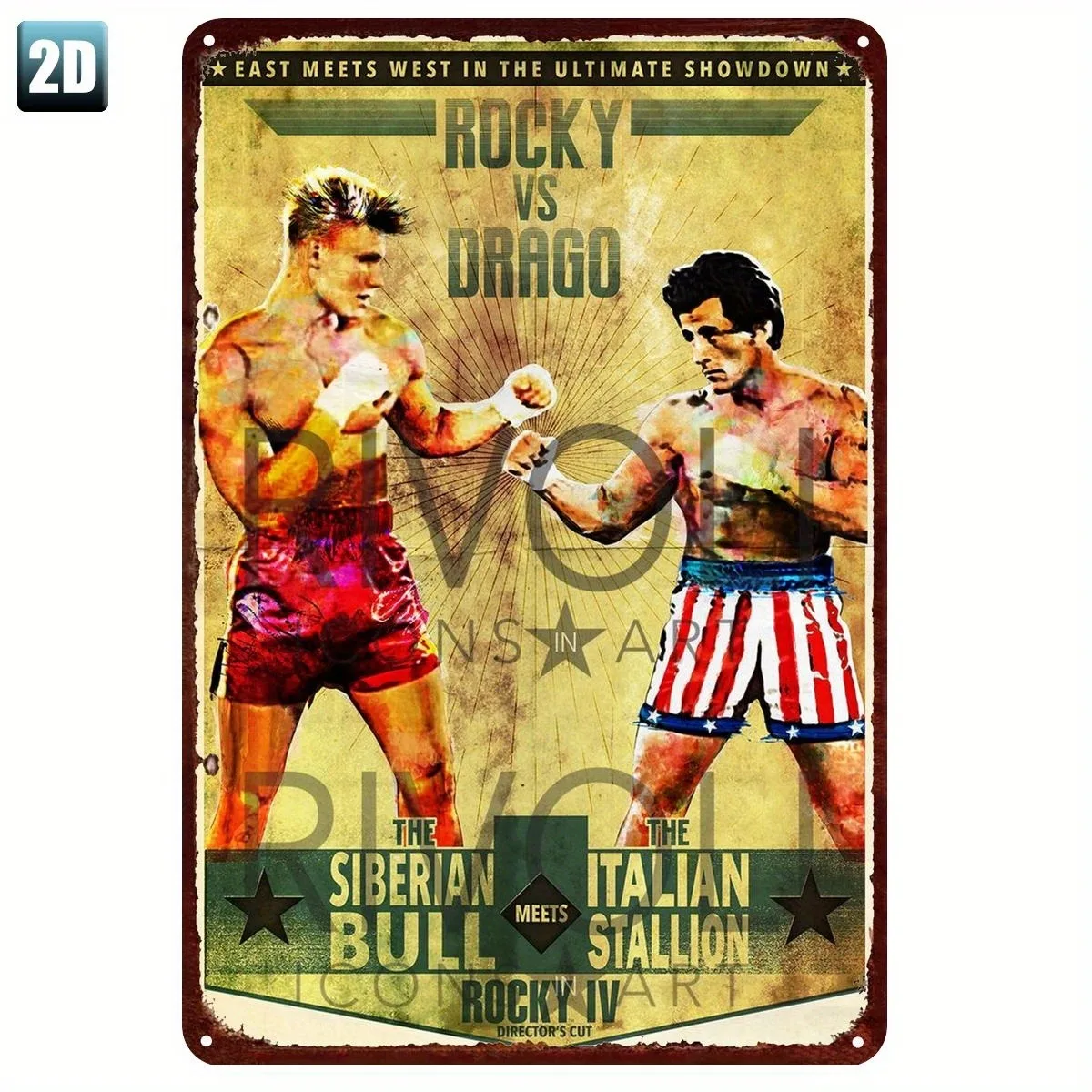 Letrero de estaño de boxeo Vintage Rocky vs Drago, decoración artística de pared de Metal de 8x12 pulgadas