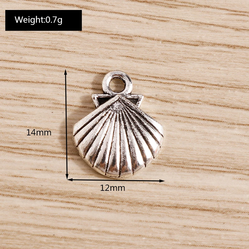 50 Stück 12x14mm Niedliche Muschel-Anhänger aus Legierung für die Herstellung von Ohrhängern, Halsketten, Armbändern, DIY Handgemachter Schmuck und Schmuckzubehör – Detail 1