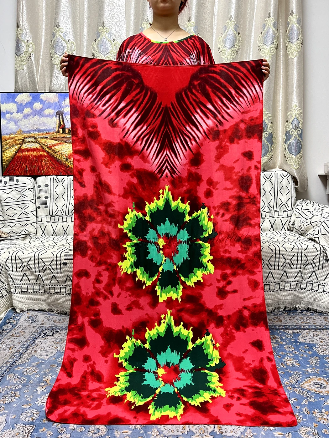 Müslüman setleri kadınlar için geleneksel Abayas 2023 çiçek pamuk gevşek Robe Femme Musulmane kaftan Marocain 170x6 ile 0cm şal eşarp