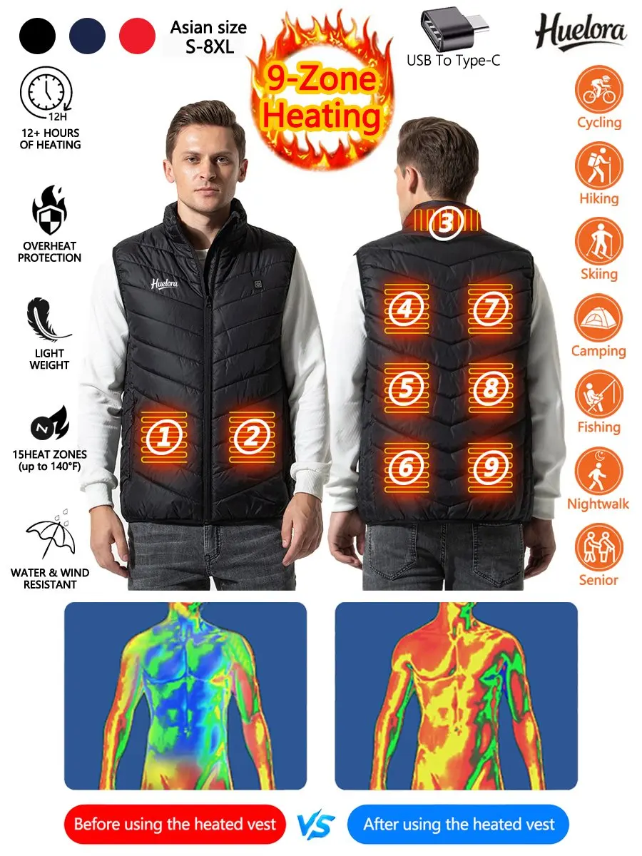 

Heated Vest USB-C Electric Heated Vest Heating Jacket Winter Vests for Outdoor Motorcycle Camping Fishing Skiing Oversized 8XL