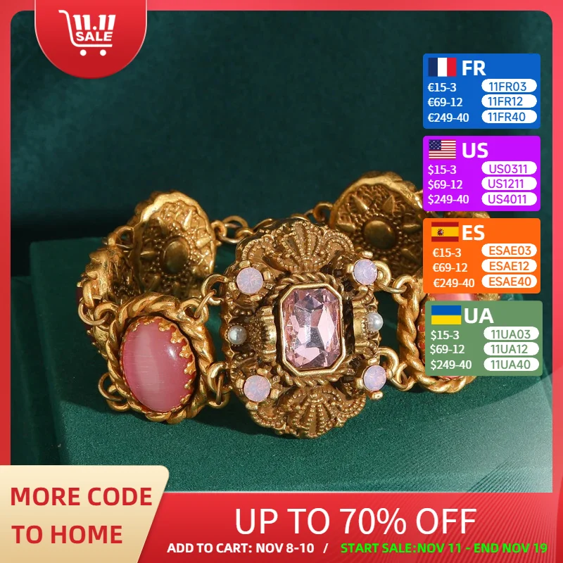 

Vintage Antique Jewelry Princess Pink Bracelet Charms For Woman Sun Opal Natural Stone Square Crystal Bangle New 2025 Trending