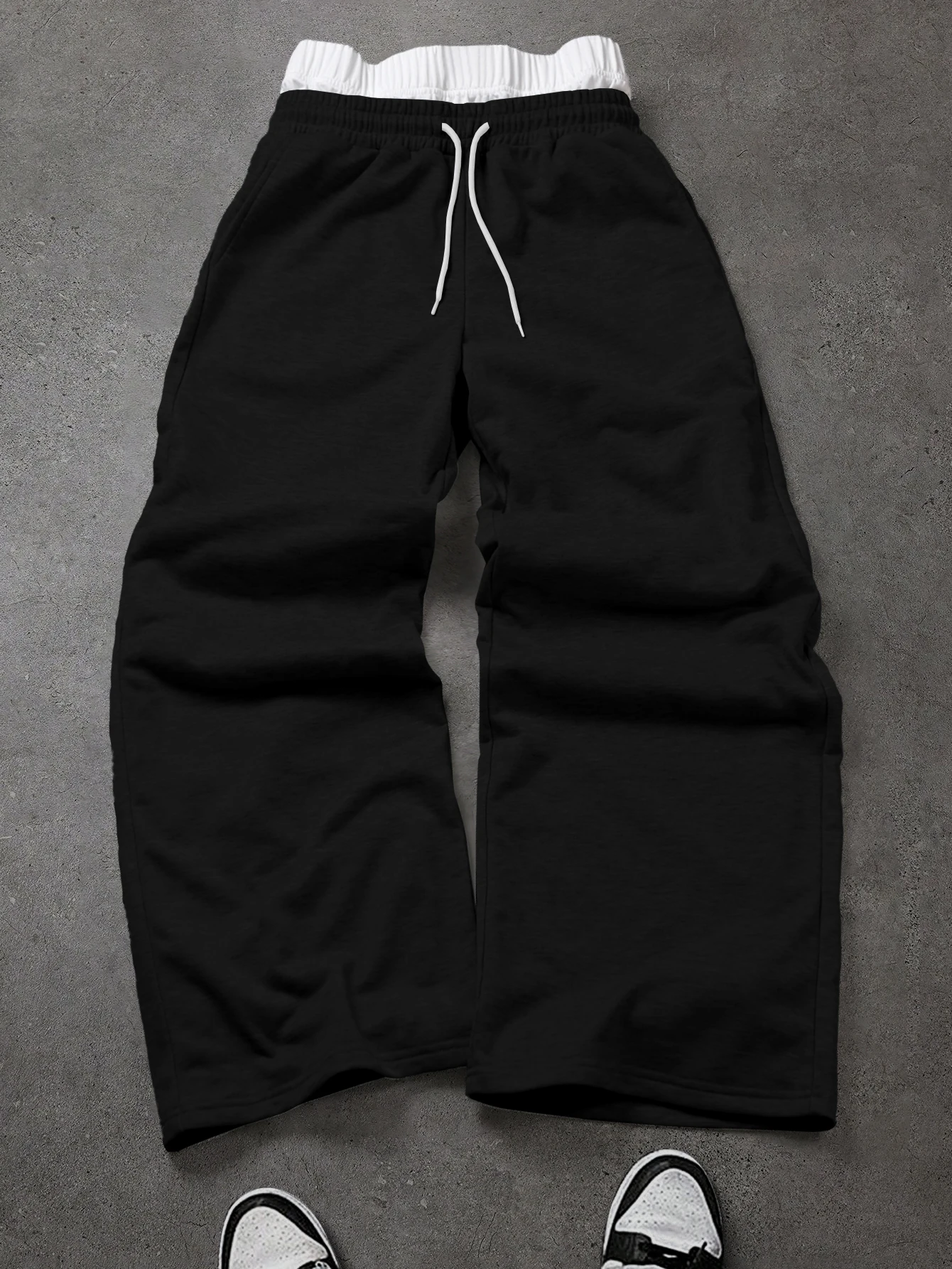 Men's & Women's Double Layer Waistband Sweatpants Drawstring Wide Leg Joggers Y2K Streetwear Loose Casual Trousers S‑2XL