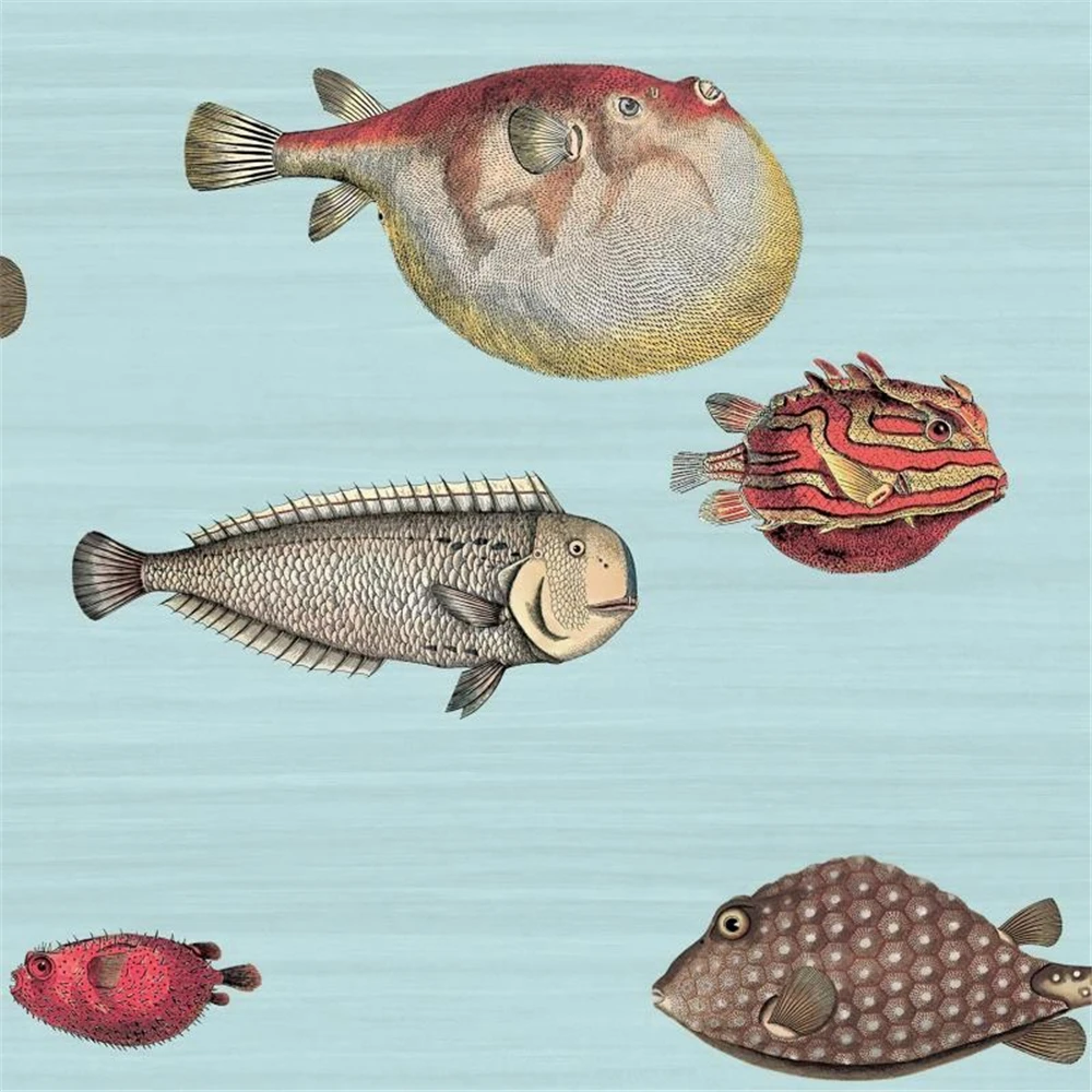 custom nordic mural wallpaper home decor blue back sea fishes scandinavian vinyl wall stickers for living room home decoration