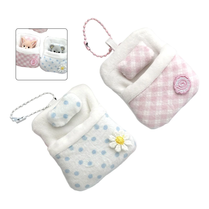1Pcs With Pillow Doll Sleeping Bag Key Chain Doll Clothes Pretend Play Miniature Bed Sheet Bedroom Doll Bedding DIY Toys