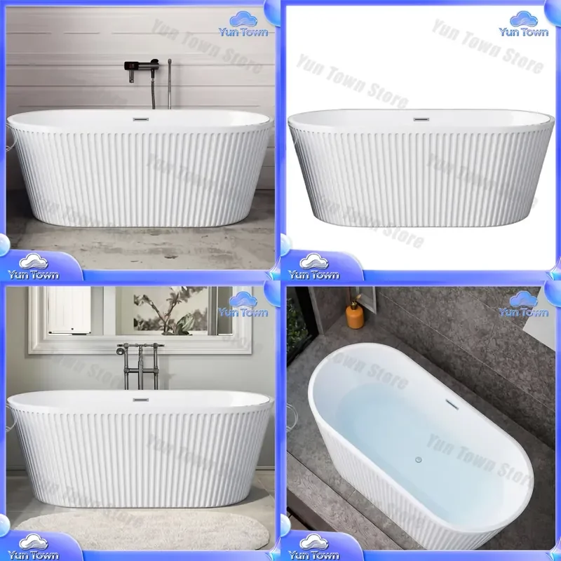 Elegant Oval Acrylic Freestanding Bathtub with Overflow for Whirlpool Soaking Drainer System for Bathroom Renovation Modern