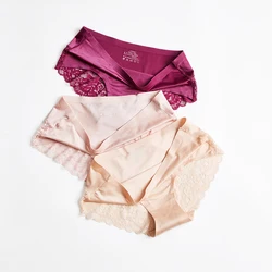 Sexy Women Lace side Underwear Seamless Breathable Briefs Nylon for Girls Ladies Cotton Crotch Solid Color Lingerie1 Piece