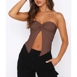 Summer Fashion Women Solid Color Tube Tops Bandeau Strapless Backless Open Front Wrap Chest Tank Tops Crop Tops