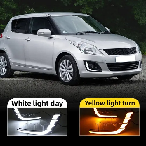 Imagen 1 del producto 1 par de luces LED DRL para coche, luces de circulación diurna con señal de giro amarilla, cubierta de lámpara antiniebla para Suzuki Swift 2014 2015 2016