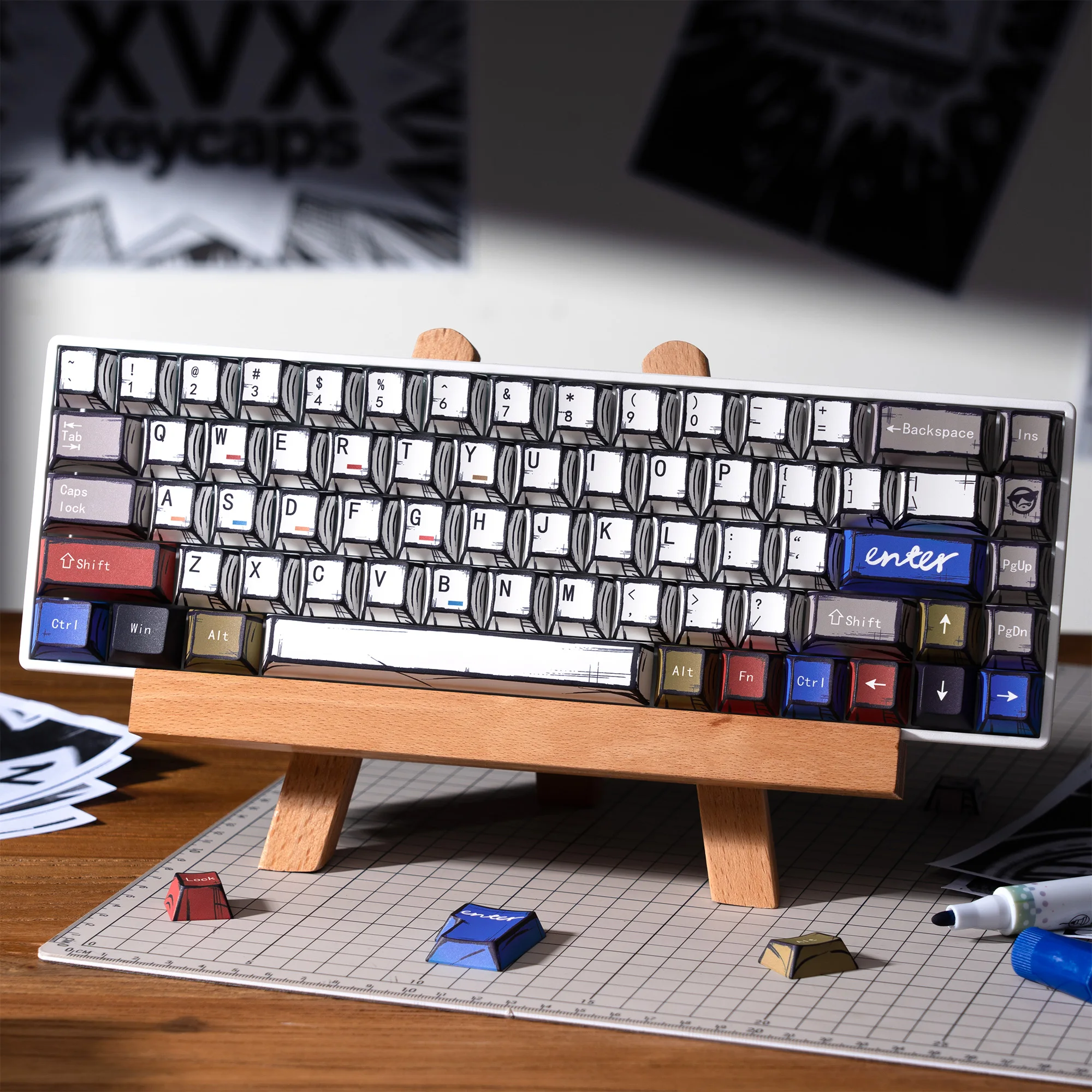 

QBYI Theme graffiti Cherry Profile Dye-Sub PBT Keycaps Full Set Comic Style Keycaps 134 Keys