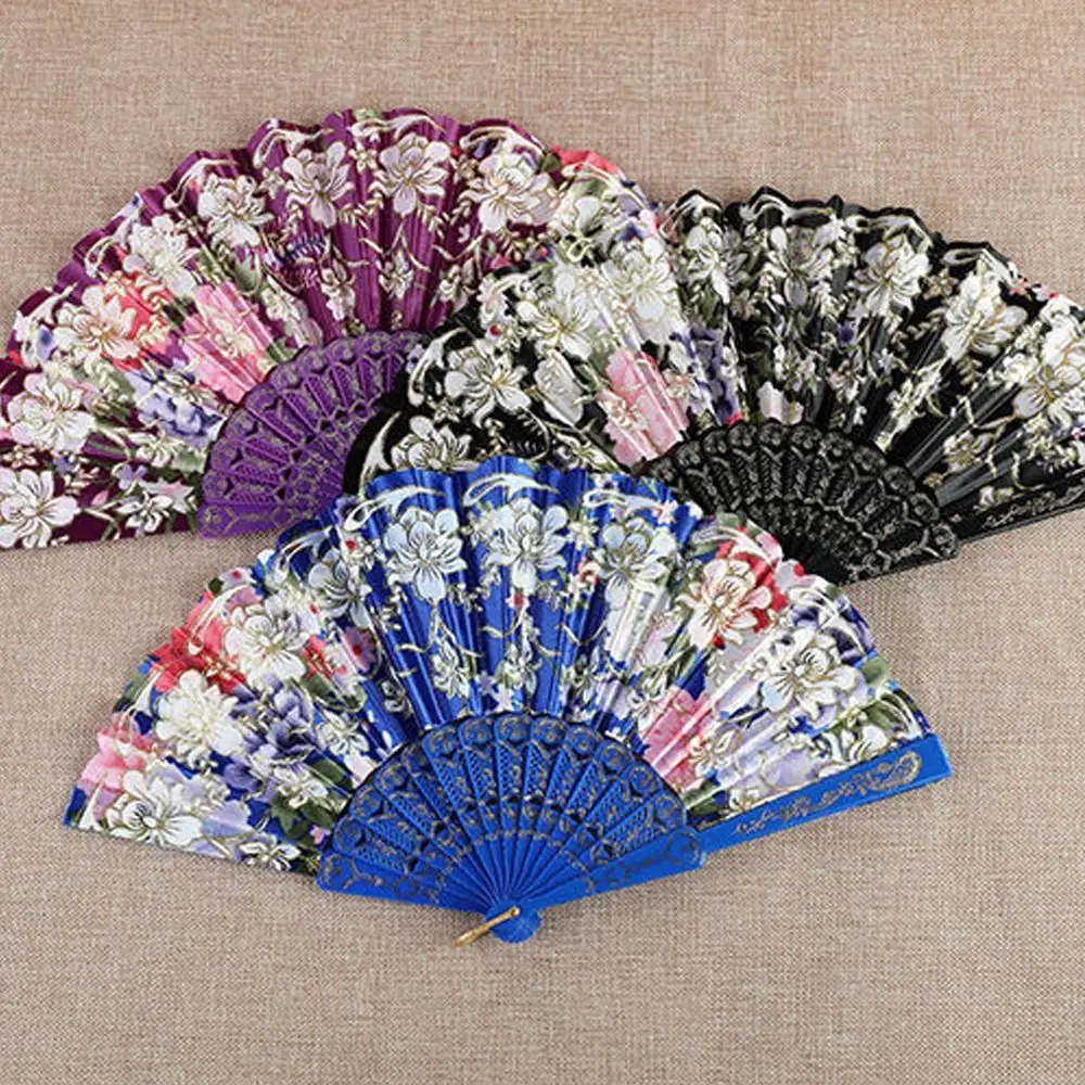 Photo Props Retro Flower Lace Fan Plastic Bronzing Embroidery Fan Handheld Stage Performance Silky Fan Women