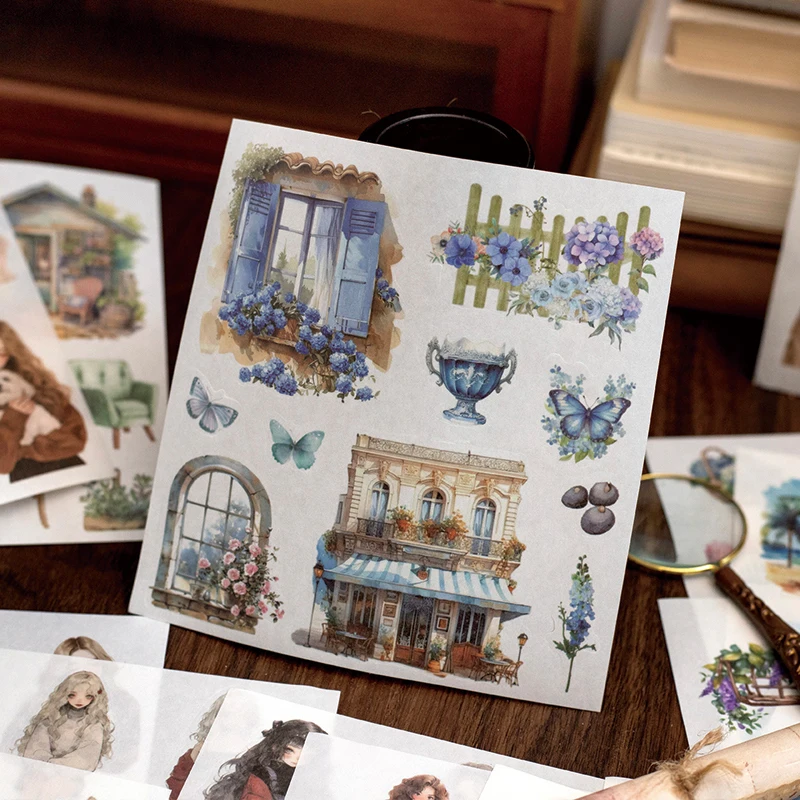 Mr Paper 50Pcs/book Japanese paper die-cut sticker book retro landscape characters cabin forest coffee DIY handbook scene image 4