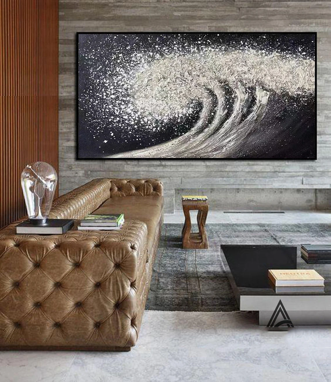 

White Huge Wave Oil Painting on Canvas Boho Wall Decor Hand-painted Ocean Home Decor Black White Texture Painting Black Wall Art