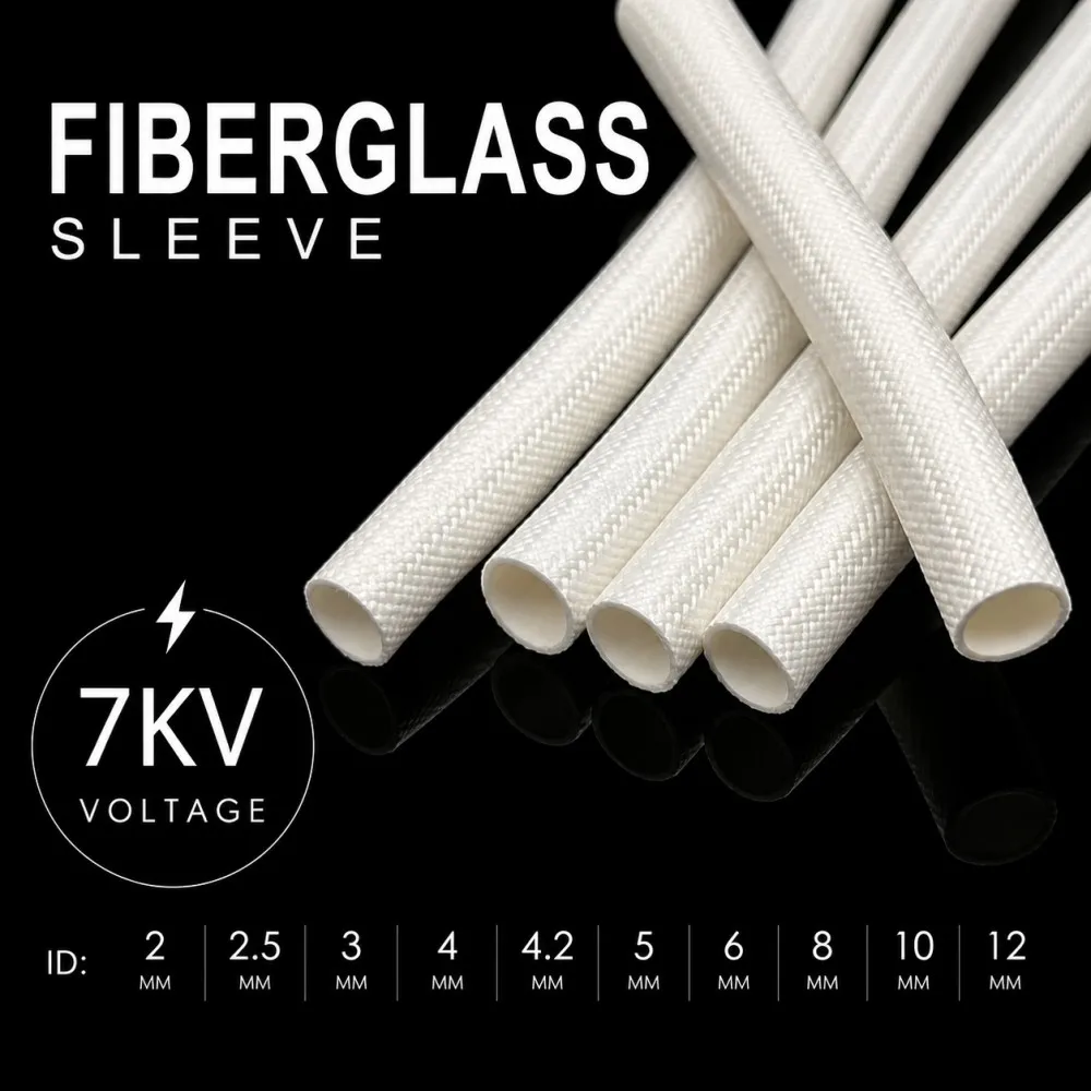 Outer Fiberglass Braided Sleeve Internal Silicone ID 2-12mm High Voltage Insulation Tube Flame Retardant Wire Protection Sleeve