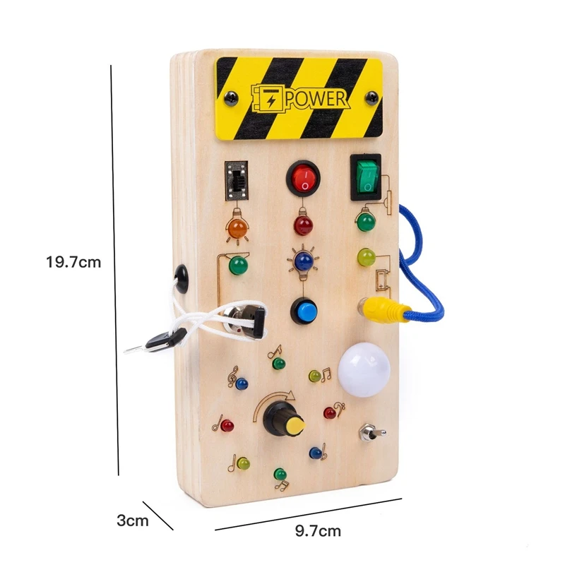 Montessori Placa ocupada de madeira com luz LED, brinquedos educativos sensoriais para crianças, brinquedo interruptor, fácil instalação, 1-3Y