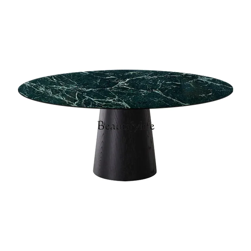 

Natural marble dining table high-end solid wood Nordic round modern simple household luxury stone dining table