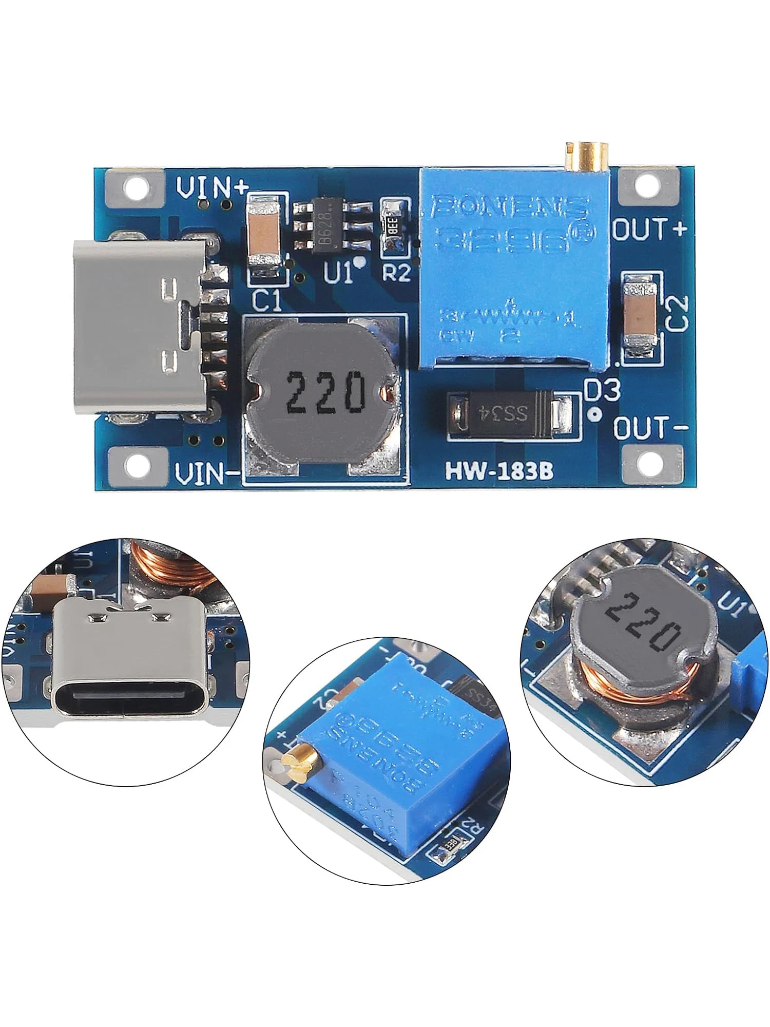 10pcs MT3608 Adjustable Step Up Module Voltage Regulator Type-c Plug 2V-24V to 5V-28V 2A Step-Up DC-DC Boost Converter - view 3