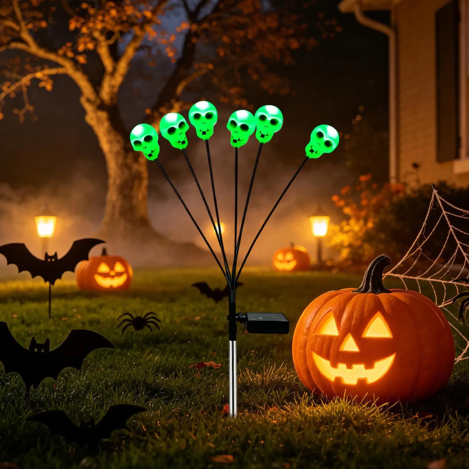 Skull Solar Lights Outdoor 6 LEDs Waterproof Patio Skull Stake Lamp Solar Yard Lights For Halloween Party Patio Lawn Garden