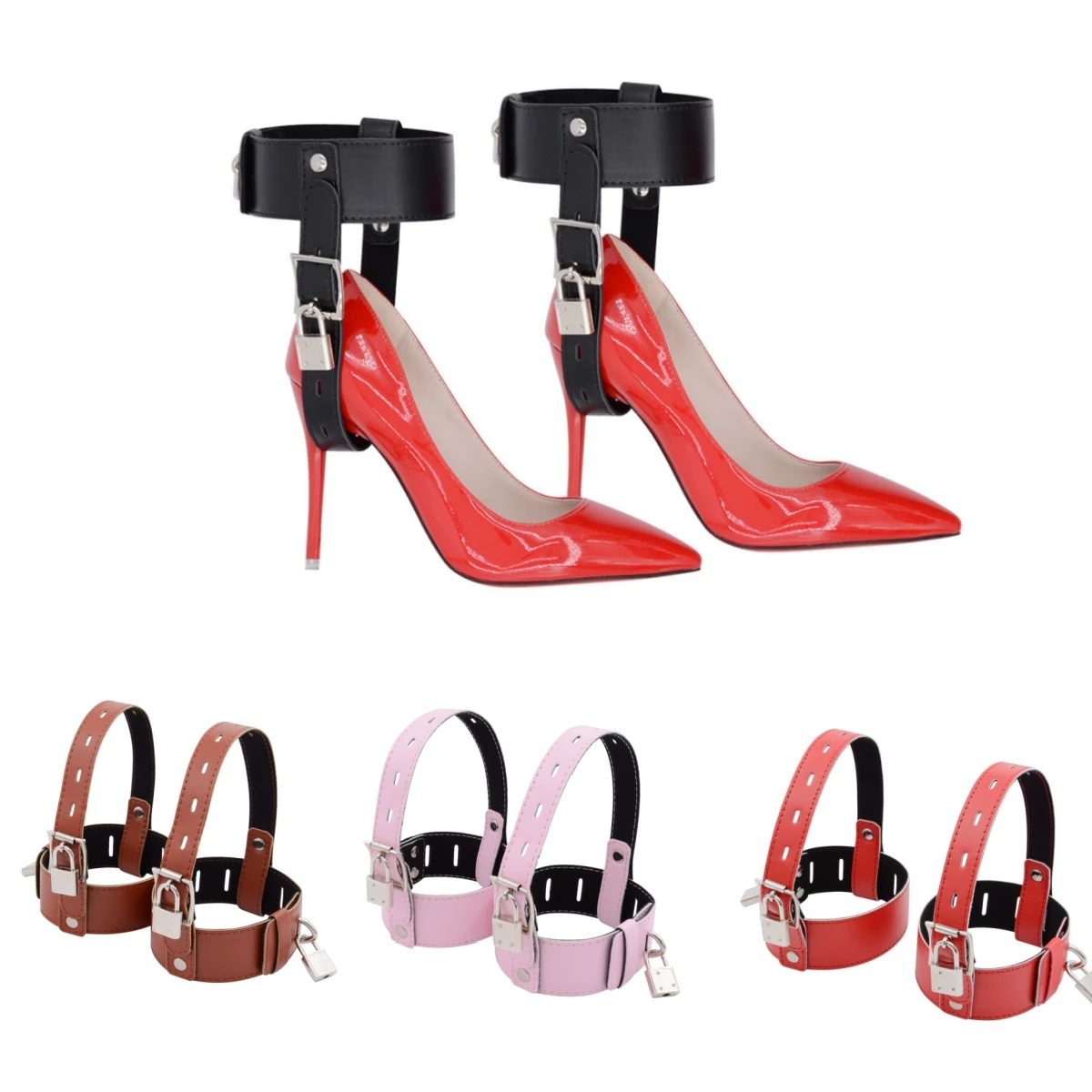 

Nightclub Pole Dance Bondage Shoes Accessories of 1Pair High Heels Locking Belt Ankle Cuff for High-Heeled Shoes Restraints Kit