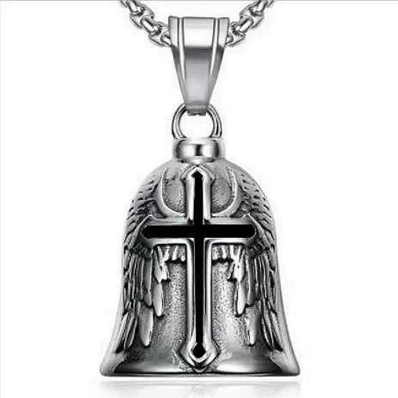 Retro Punk Style Guardians Bell Motorcycle Bells Men's Crosss Lucky Bell Symbol Of Protection And Good Luck Riding Pendant