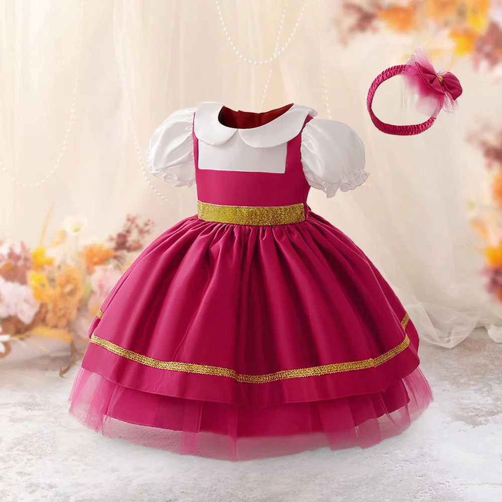 

2pcs Lolita Pink Party Girl Dresses Girl Pleated Dress For Baby Toddler 1st Birthday Princess Gown Infant Wedding Costumes