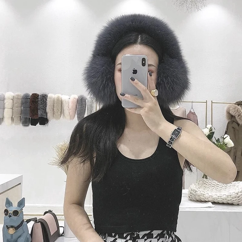 Зимние наушники из натурального лисьего меха, толстые теплые плюшевые наушники с защитой ушей, наушники из полного меха для женщин и мужчин, уличные наушники-ушанки