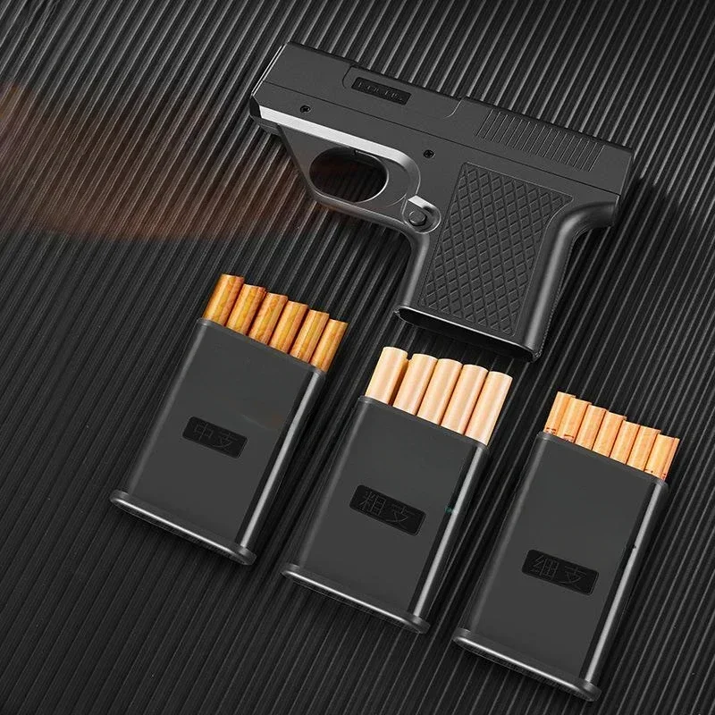 2023 New Clip Gun Type Butane Gas Lighter Three Capacity Cigarette Holder Windproof Jet Blue Flame Lighters Men's Gifts (NO GAS)