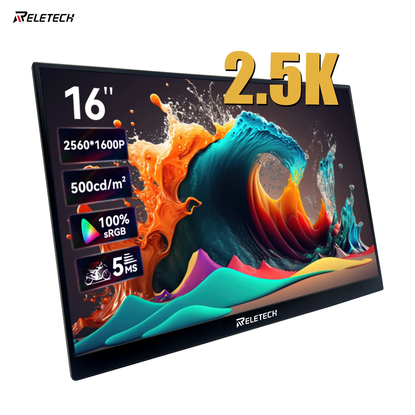 Reletech 16inch Portable Monitor 1600P 100% SRGB 2.5K Gaming Computer Display For Switch Steam Deck PS5 PS4 Xbox Laptop Macbook