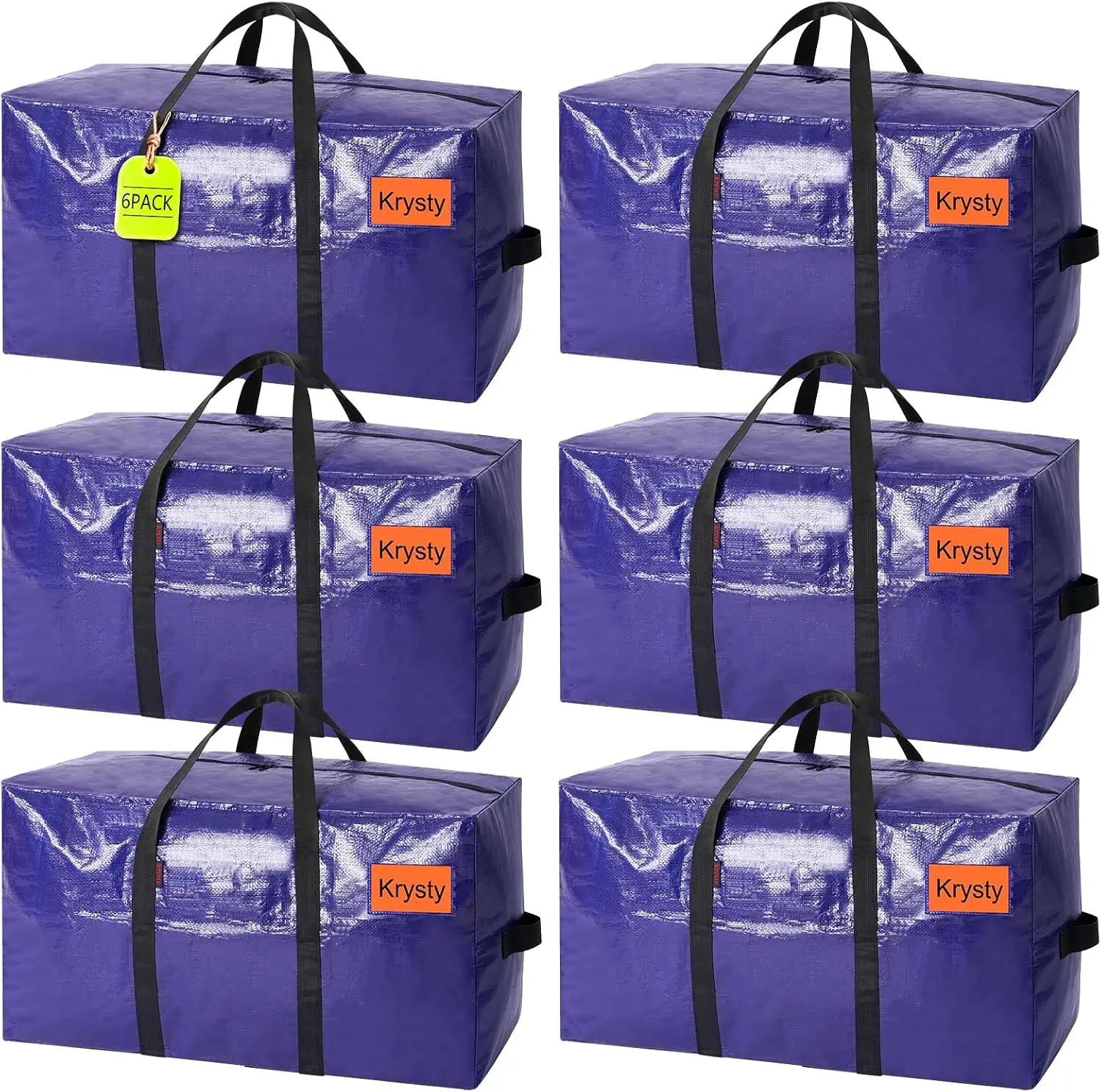 6 Pack Heavy-Duty Extra Large Moving Bags, 24 Gallon Each, Total 200 LBS Capacity, Durable Storage Totes for Packing