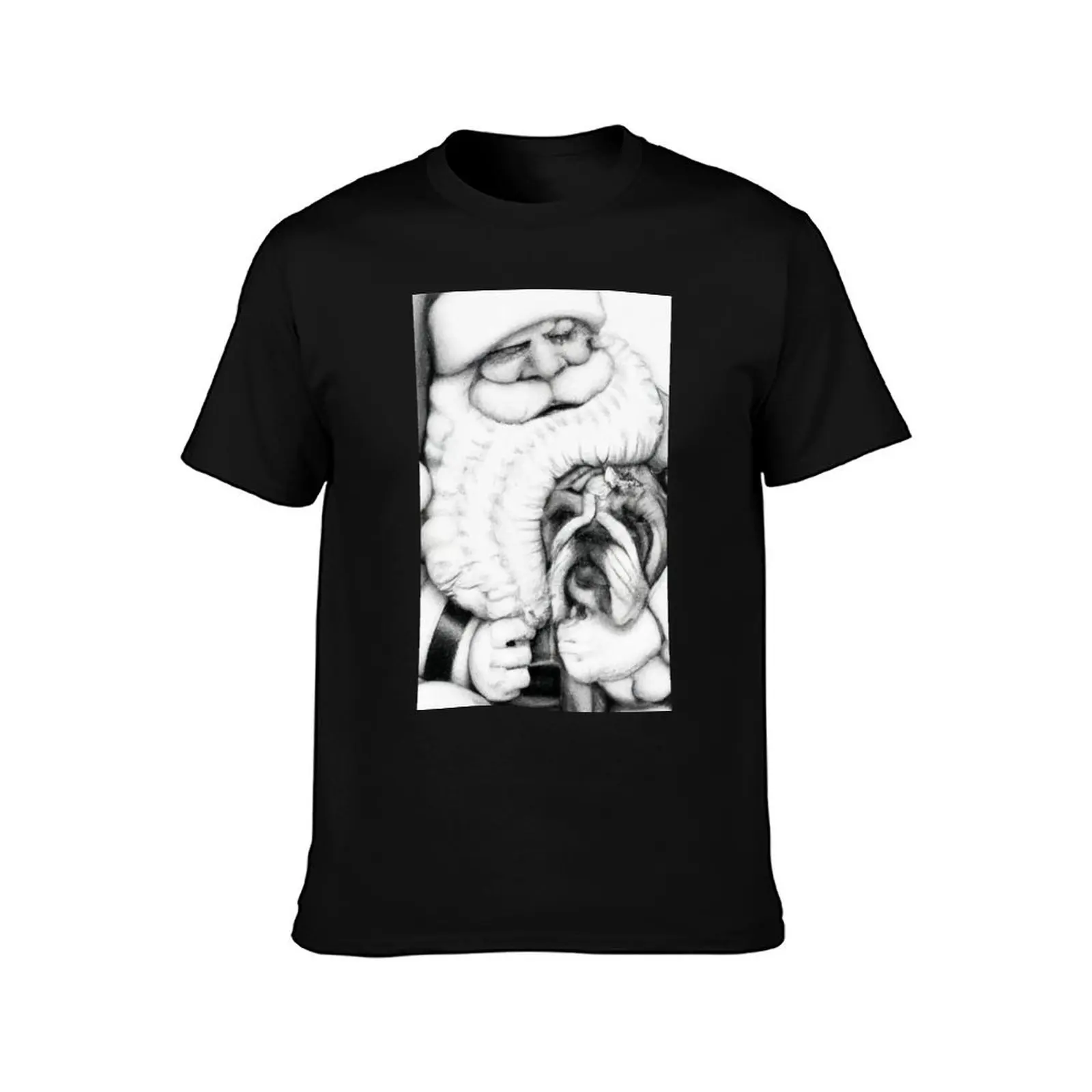 English Bulldog Art Print - Mr. Bulldog Christmas Dog Fine Art Painting - Dog Hugging Santa Claus - Pencil Drawn Paintin T-Shirt