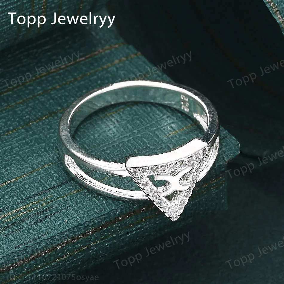 Elegant 925 Sterling Silver Beautiful 7-10# Luxury Triangle Zircon Ring Fashion Women Charm Party Christmas Gift Jewelry