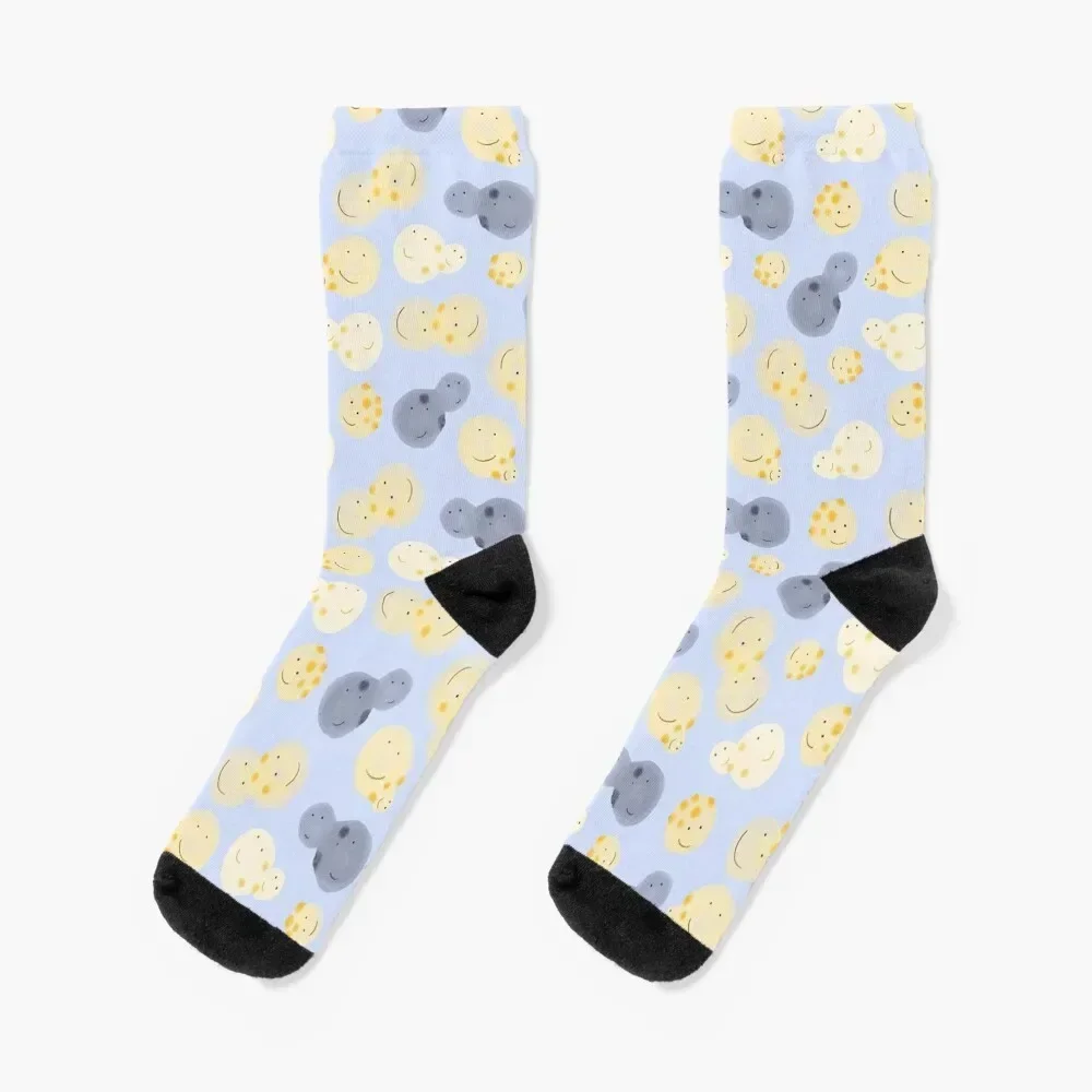 

Cute Watercolor Baker's Yeast in Grey and Orange on Blue Socks compression colored Socks Men Women's