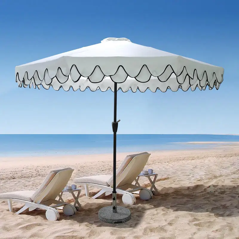Glamping Branded Sun Beach Umbrella Holders Aluminium Parasol Garden Outdoor Parasol Umbrella with Tassel