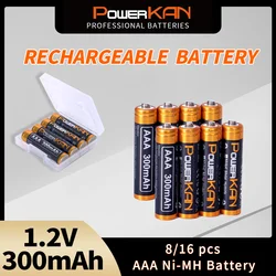 Powerkan AAA 300mAh Rechargeable Ni-MH Battery 8pcs For Clock Toys Mouse Microphone Remote Control