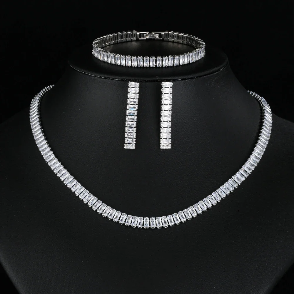 LXOEN Luxury Brilliant Cubic Zirconia Necklace Set Earrings Rings Women CZ Light Drop Bridal Wedding Jewelry Sets 2023 New