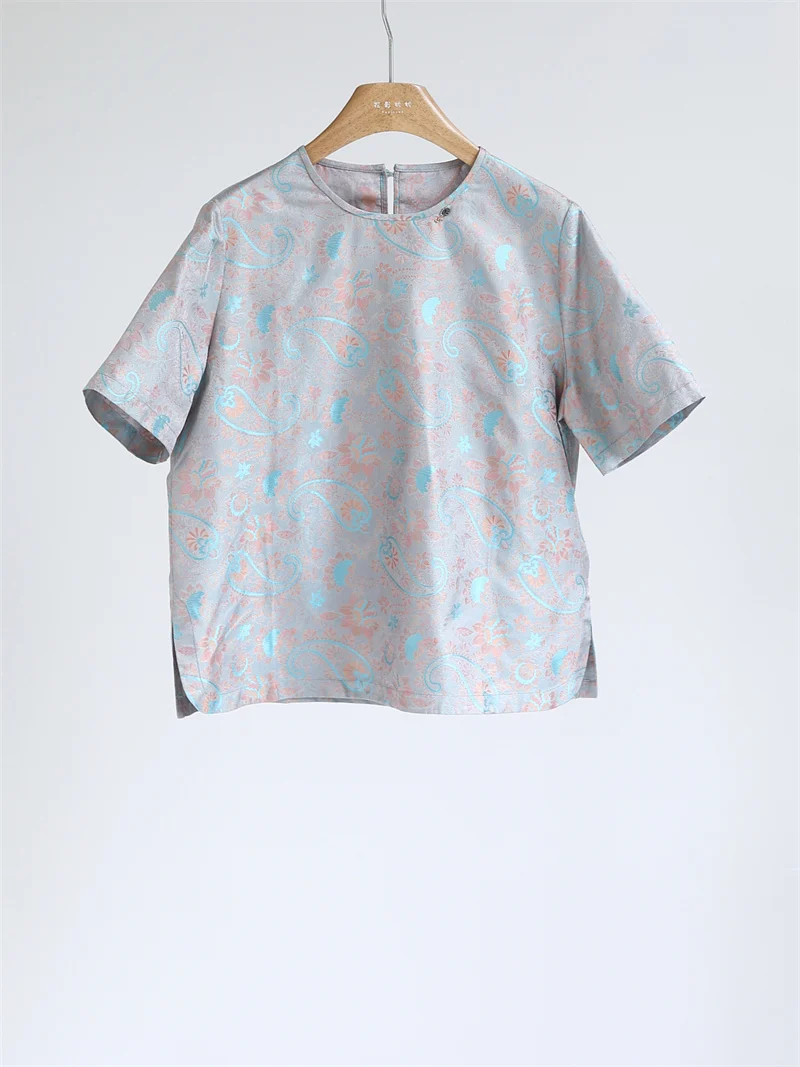 

New Chinese Sle Silk Women's Top round Ne ort Sve Ele Agel Simple Match All Summer Y60236 Floral Print Casual...