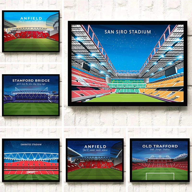 World Famous Sports Liverpool Anfield Stadium Arsenal Stadium Old Trafford Stadium Poster Canvas Paintings Wall Art Home Decor