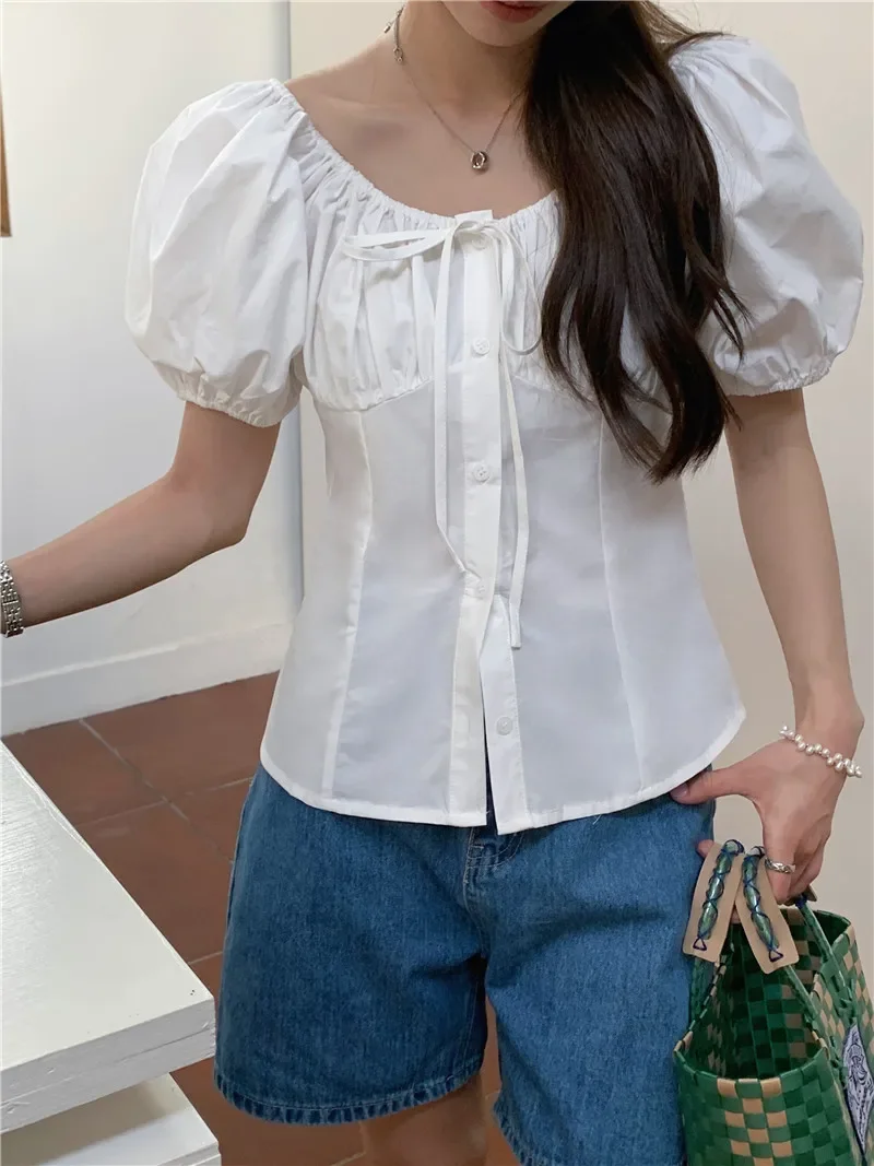 Blusa holgada de chifón para mujer, camisa elegante de manga larga, color blanco, Estilo Vintage, para verano y primavera