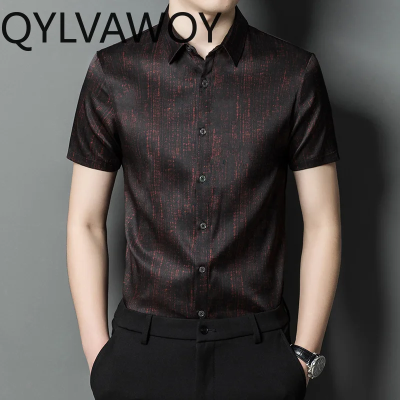 QYLVAWOY 90.8% Natural Mulberry Silk Shirts for Man Summer 2026 Casual Short Sleeve Shirts Men Clothing Fashion Tops Streetwear