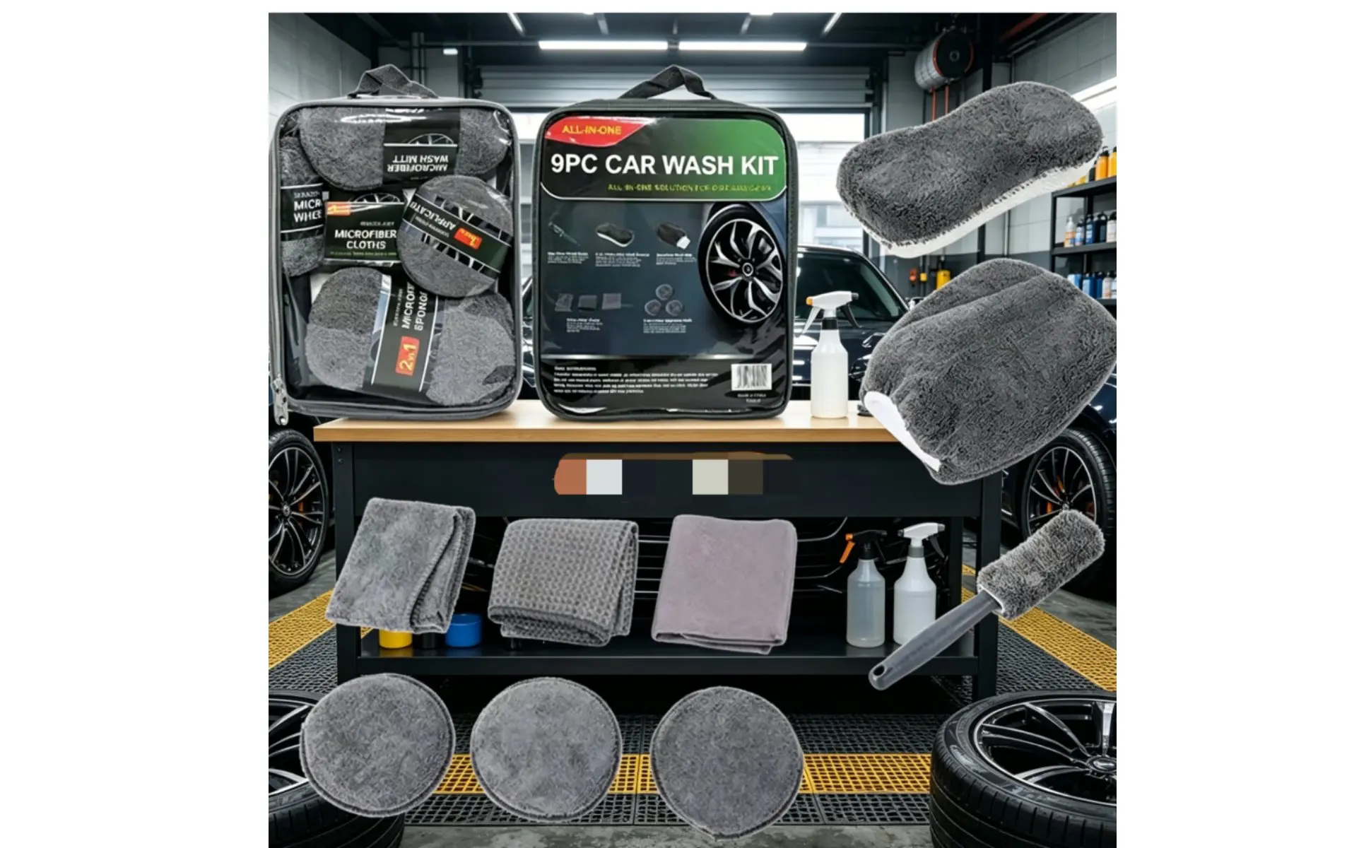 9 Pieces 9 Piece Car Cleaning Tool Set Portable Storage Bag Microfiber Car Wash Kit 9 Pieces 9 Piece Car Cleaning Tool Set Portable Storage Bag Microfiber Car Wash Kit