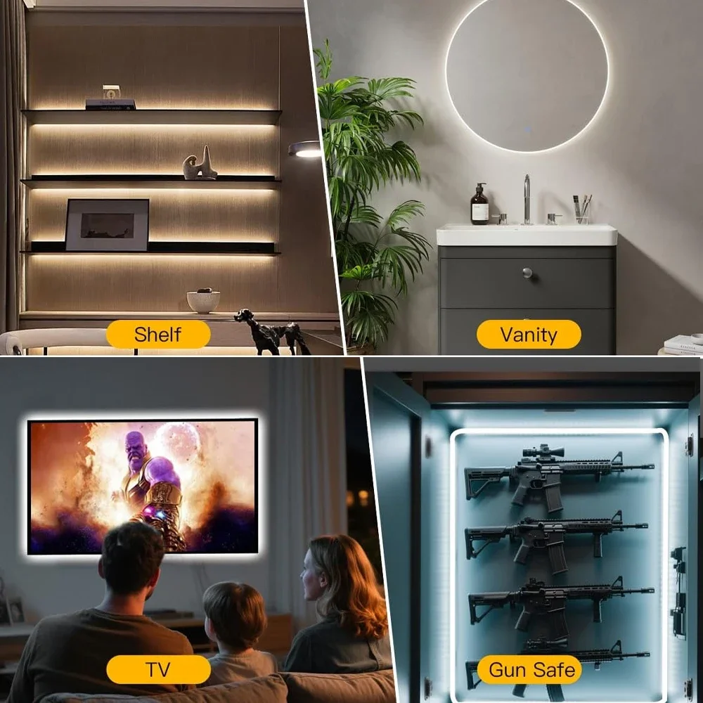 USB Motion Sensor COB Led Light Strip Auto ON/OFF Warmwhite Dammable Remote Control for Cabinet Wardrobe Kitchen Stair Backlight