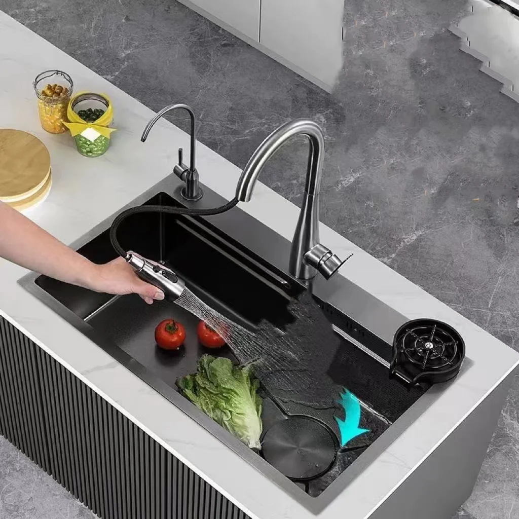 Sink,4.0 Extra Thick Gray Nano Honeycomb Embossed 304 Stainless Steel Single Tank Kitchen Sink Large Vegetable Sink