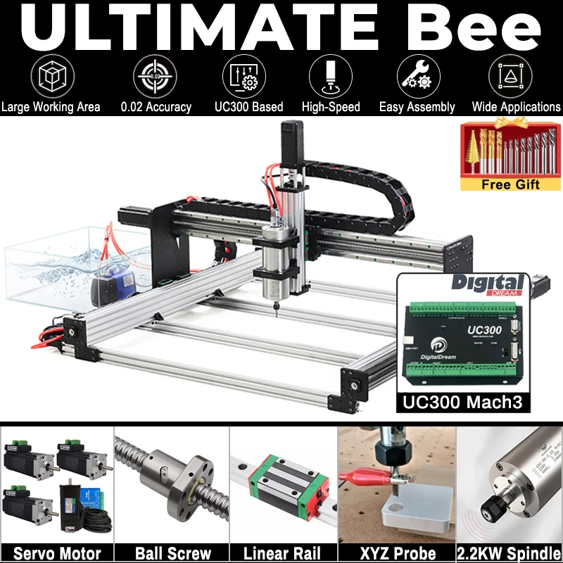 20%OFF BulkMan3D ULTIMATE Bee CNC Router Machine Full Kit Ball Screw 4-Axis DIY CNC Milling Engraver for Metal & Wood with UC300