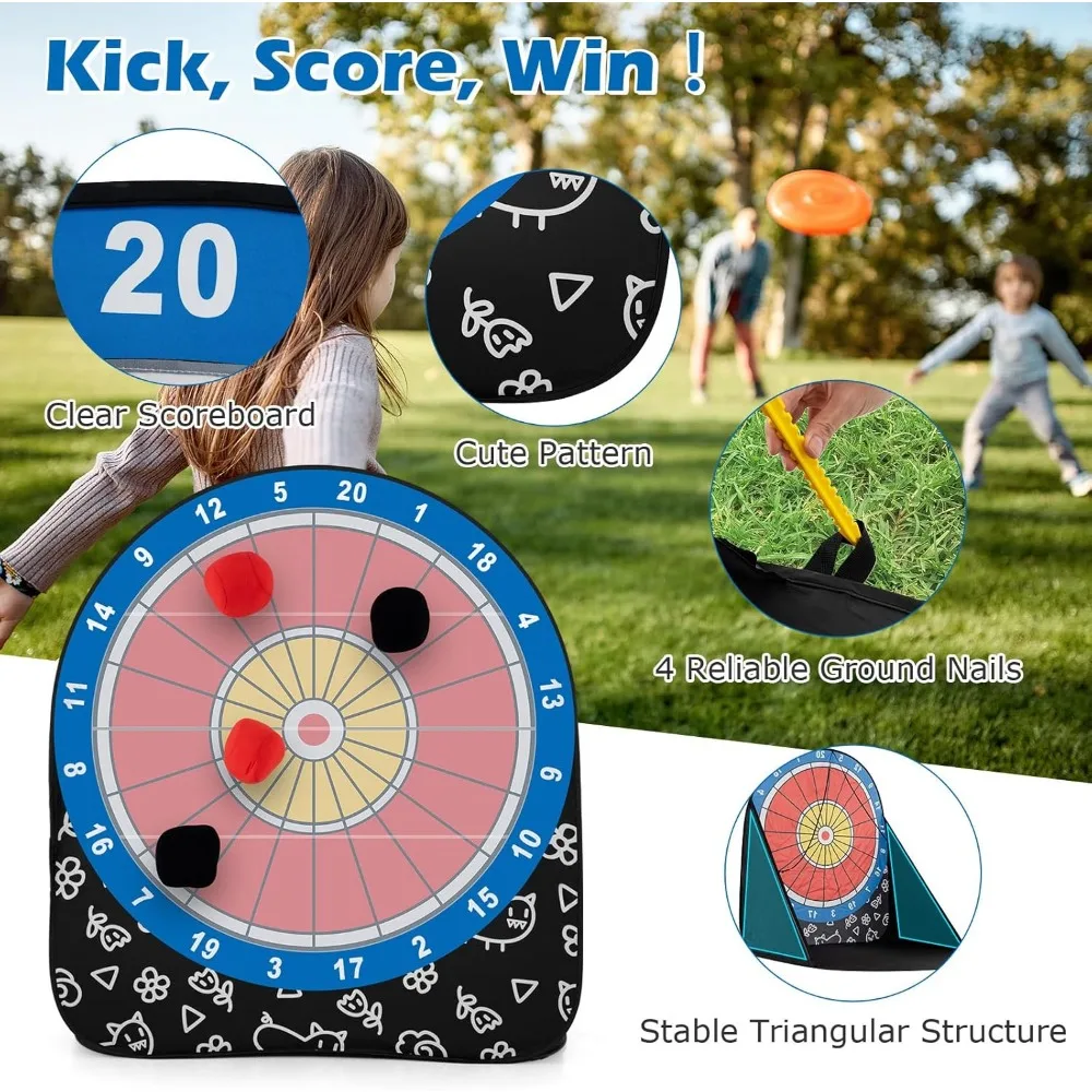 GYMAX سهام الركل العملاقة، لوحة رمي كرة القدم القابلة للطي مع 4 كرات ركلة، حقيبة حمل، لعبة رمي السهام كرة القدم دار #6